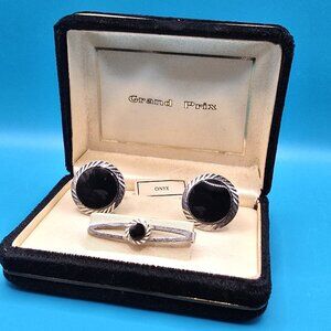 Vintage SWANK ONYX Cufflinks and Tie Clip